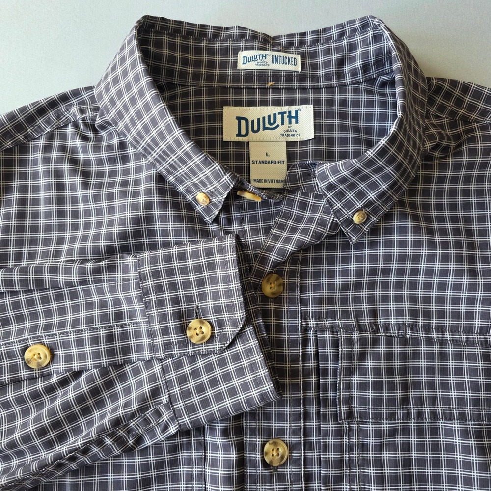 Duluth‎ Trading Co. Untucked Plaid Button Down Shirt LG Standard Fit cool flap